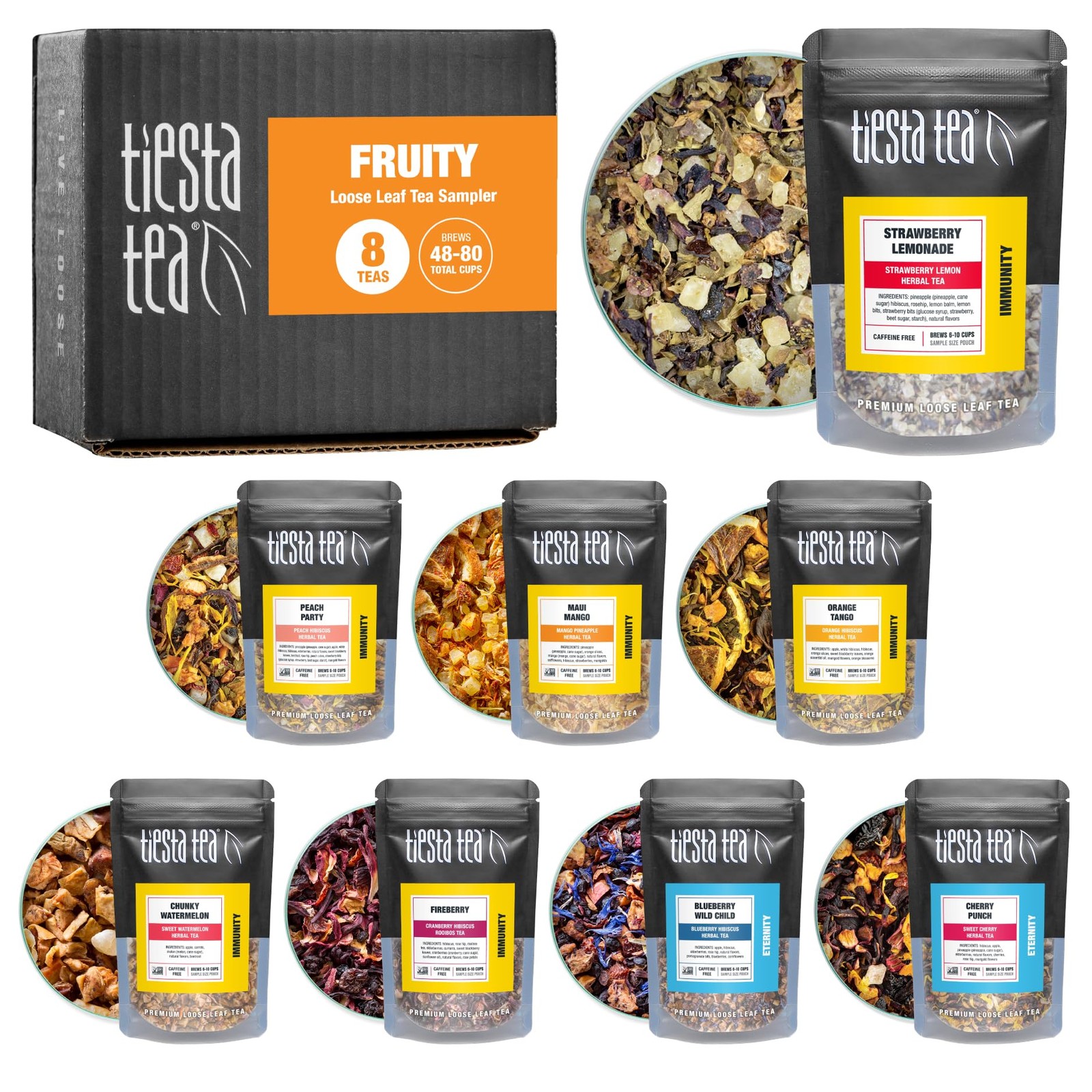 Tiesta Tea Fruity Tea Sampler Dry Flight Set, Loose Leaf, No Caffeine, Makes…