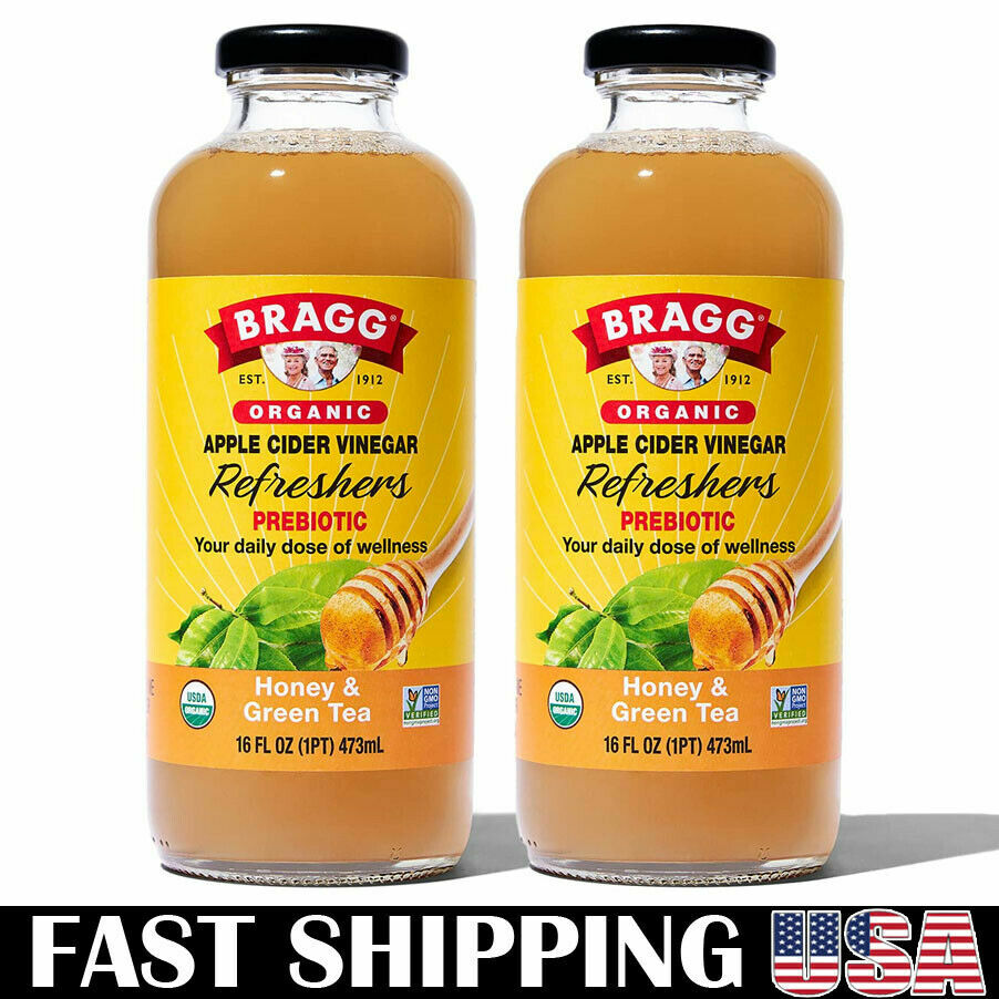 Bragg Organic Apple Cider Vinegar Beverage, Honey & Green Tea – 16oz, 4 Pack