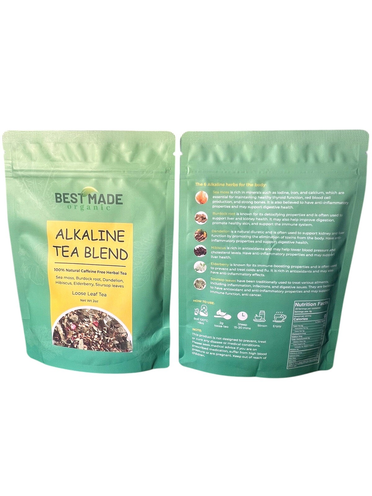Alkaline Tea Blend – Sea Moss, Dandelion, Hibiscus, Burdock, Elderberry, Soursop