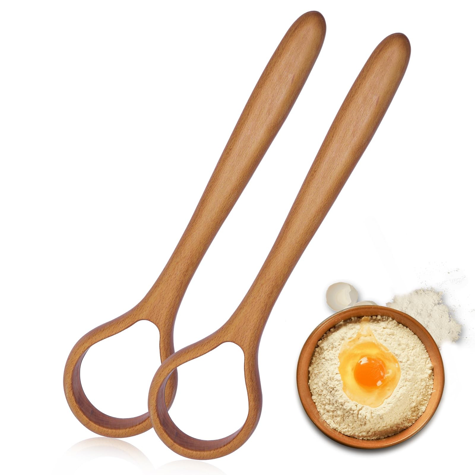 Danish Dough Whisk Set of 2 – 13-Inch Bread Making Tools Standard, Beechwood