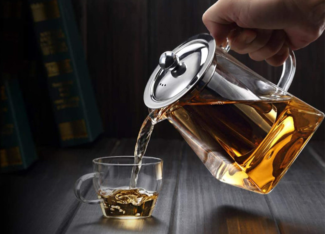 Clear Glass Borosilicate Teapot Loose Leaf Tea 25oz Square w/ 304 Infuser