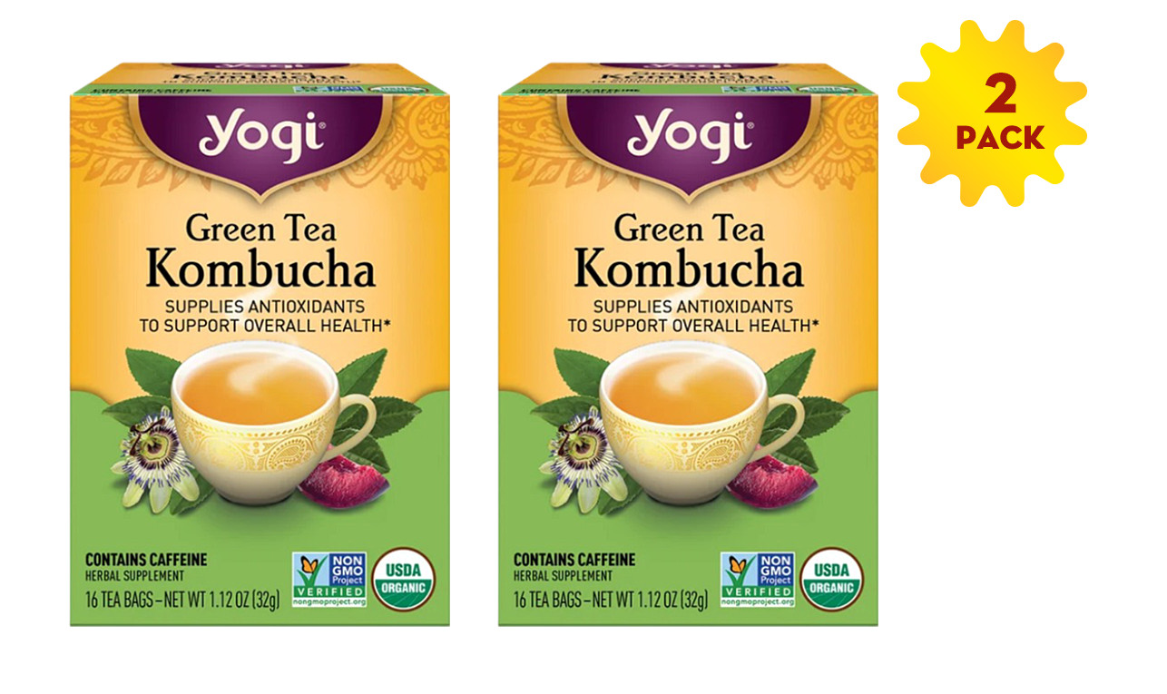 Yogi Tea Green Tea Kombucha, Contains-Caffeine Green Tea Bags, 16 Count x 2 Pack
