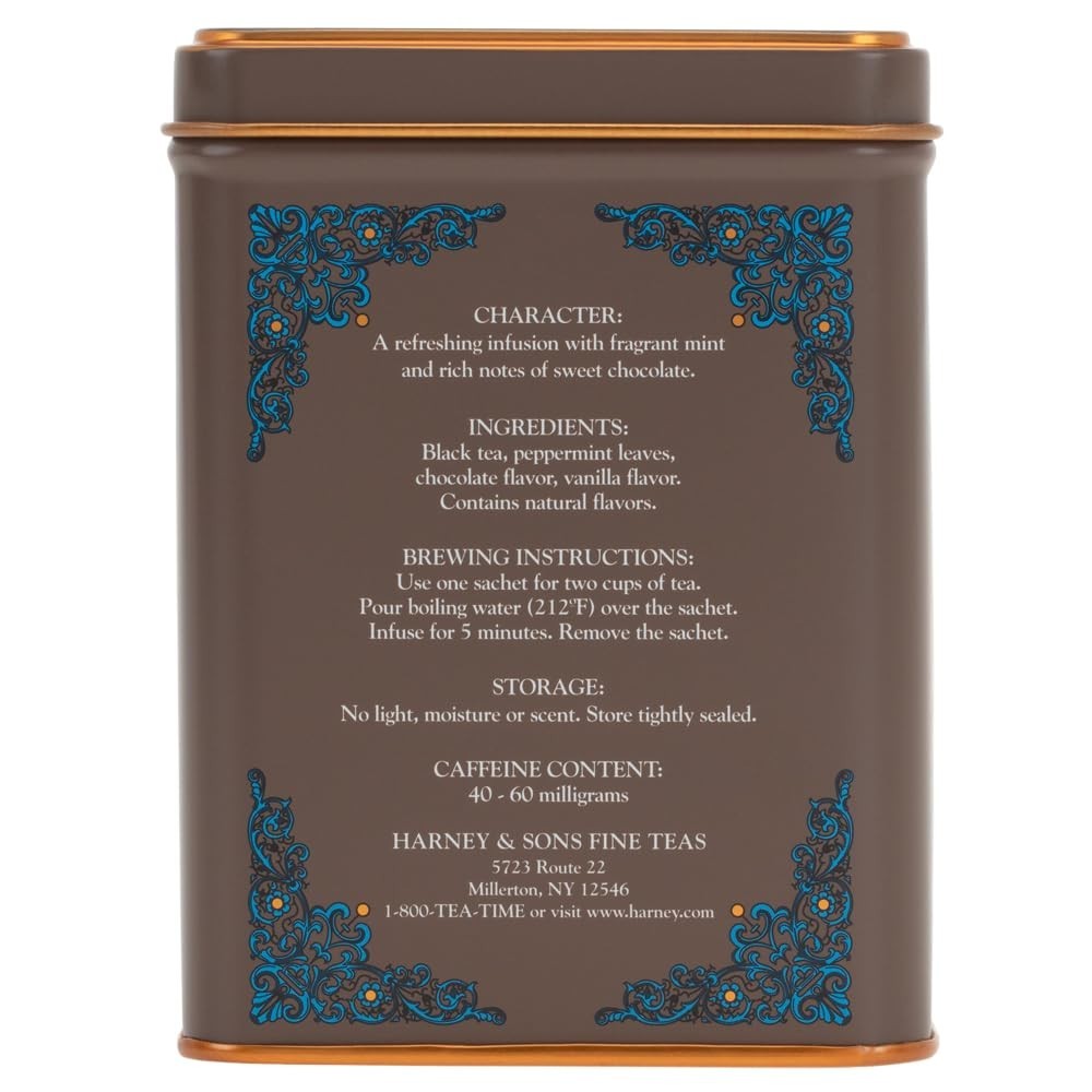 Harney and Sons Chocolate Mint, Flavored Black Tea – 20 Sachets per Tin
