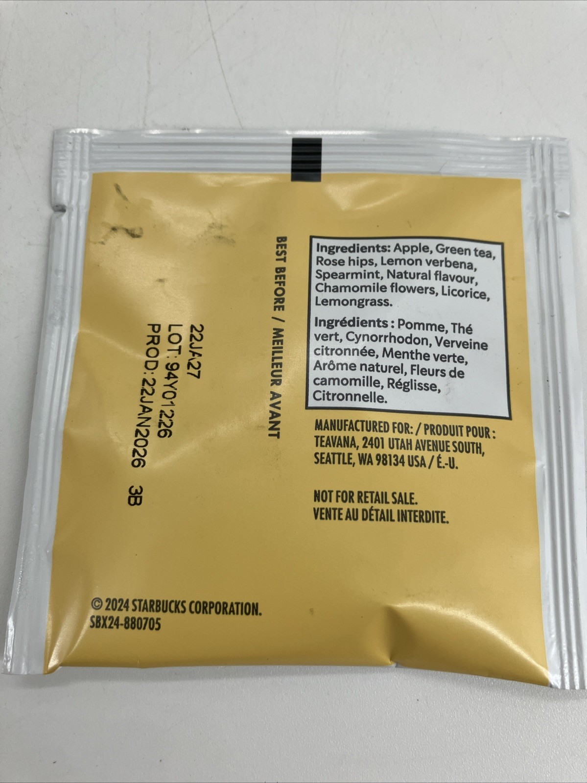 Starbucks Teavana Tea Sachets Chamomile Mint Blossom Herbal 90+ Sachets Exp 2027