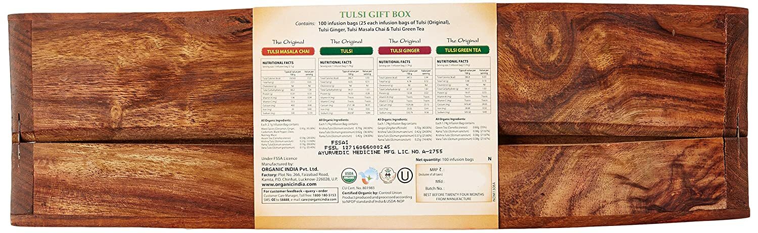 Organic India Tulsi Wooden Gift Box – 100 Tea Bags