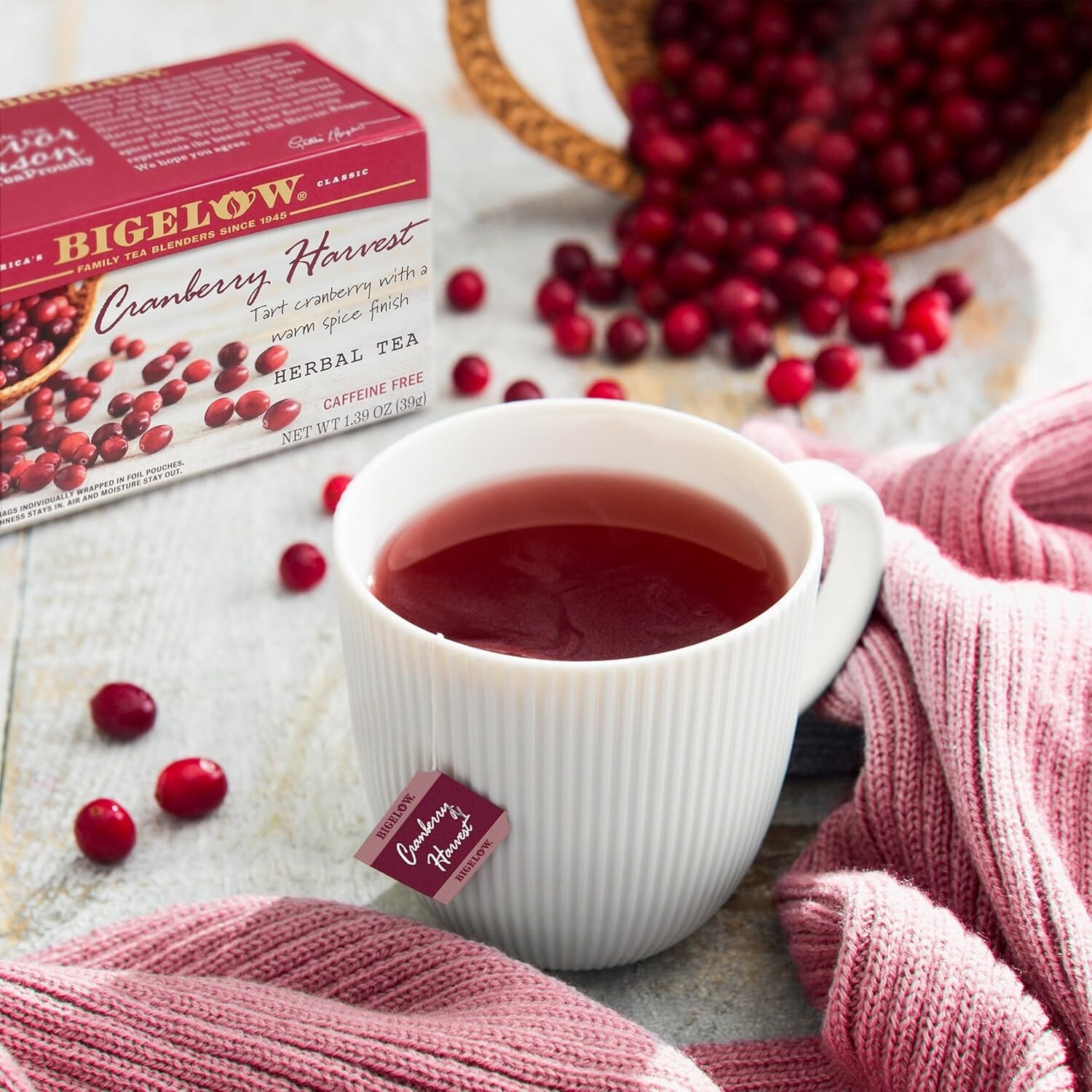 Lot 2 NIB Bigelow Cranberry Harvest Herb Tea 36 Bag July4 Gif Caffeine Free Ship