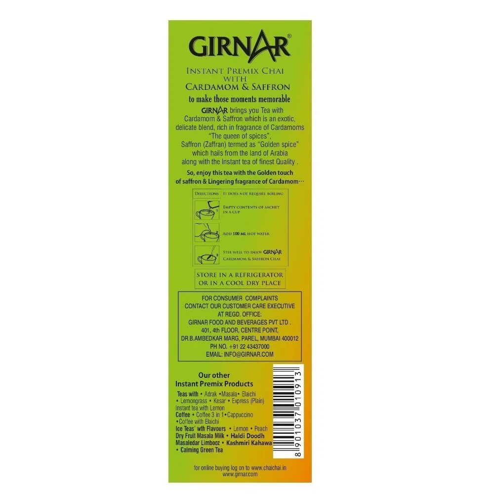 Girnar Instant Premix Tea With Cardamom & Saffron 10 Sachets