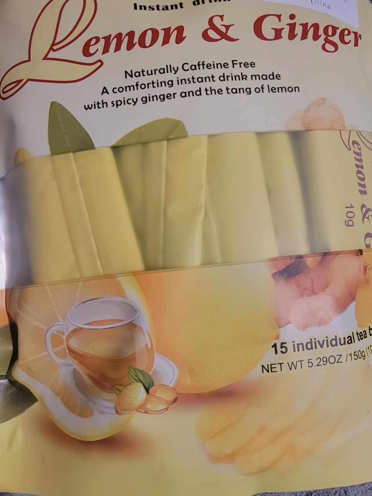 Lemon Ginger Herbal Tea, Honey Flavor Caffeine-Free Natural Inflammation Support