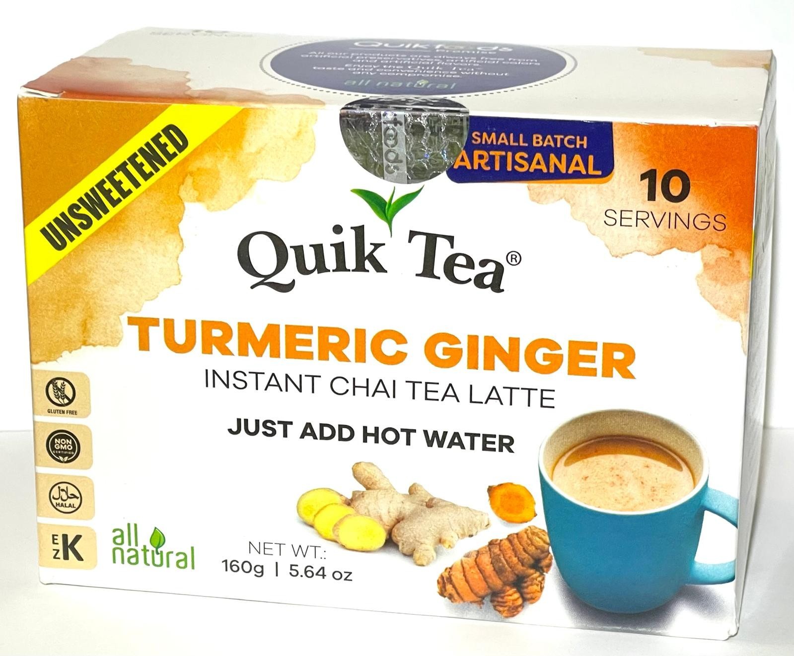 Quik Tea Turmeric Ginger – Unsweetened – Instant Chai Tea Latte exp May 2027