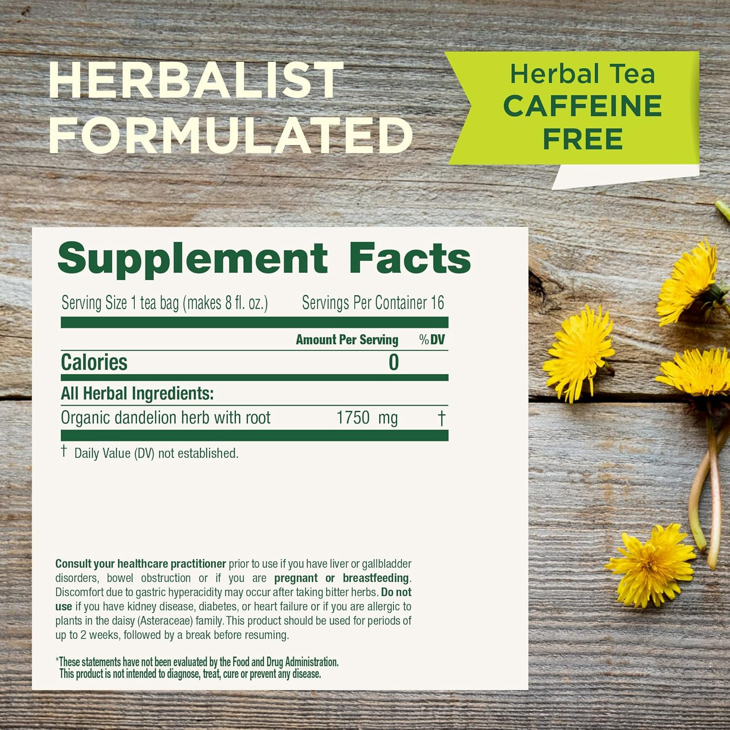 Tea, Organic Dandelion Leaf & Root, Supports Kidney Function & Healthy Digestion