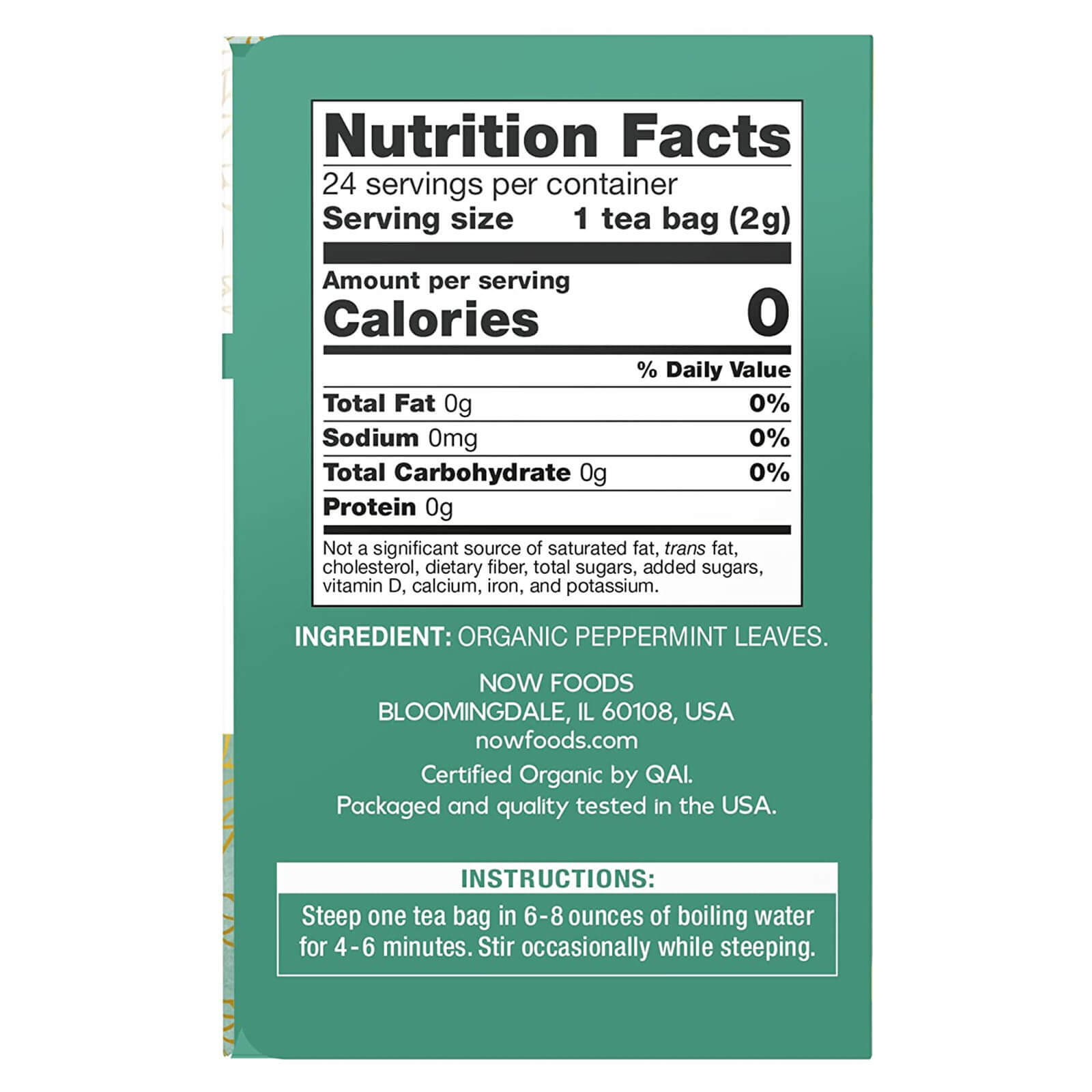 NOW FOODS Peppermint Tea Organic 24 Tea Bags