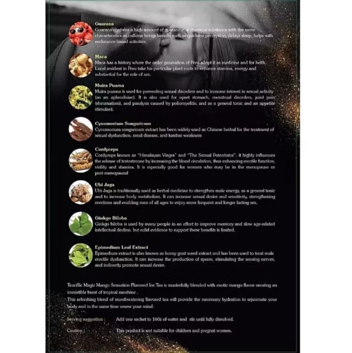 Teariffic Magic Mango Sensation Sexual Men Herb Energy Coffee 1 Box 12 Sachets