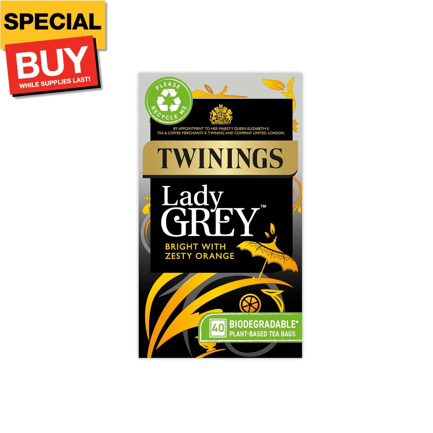 Lady Grey Tea | Bright & Refreshing Black Tea with Zesty Orange | 40 Biodegradab