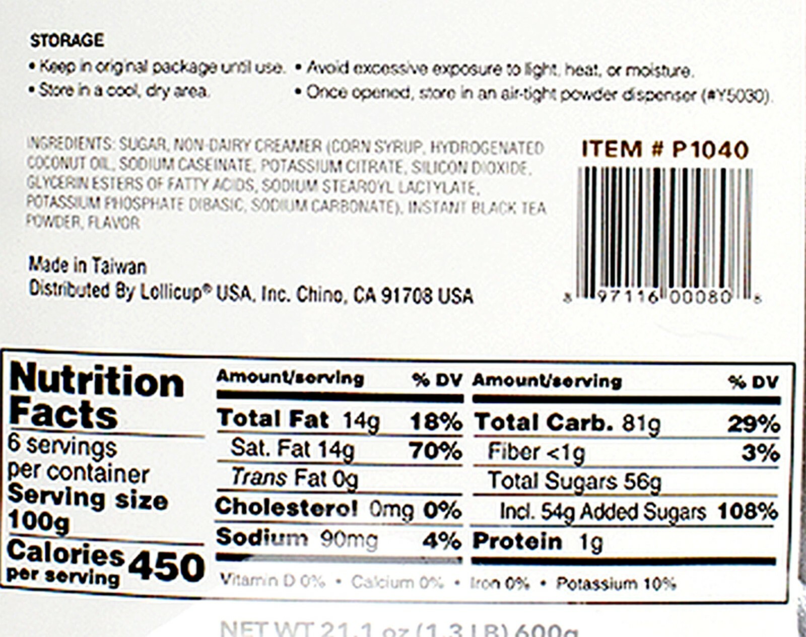 Tea Zone Milk Tea Premium Powder Mix Boba Bubble Tea 1.32 Lbs.