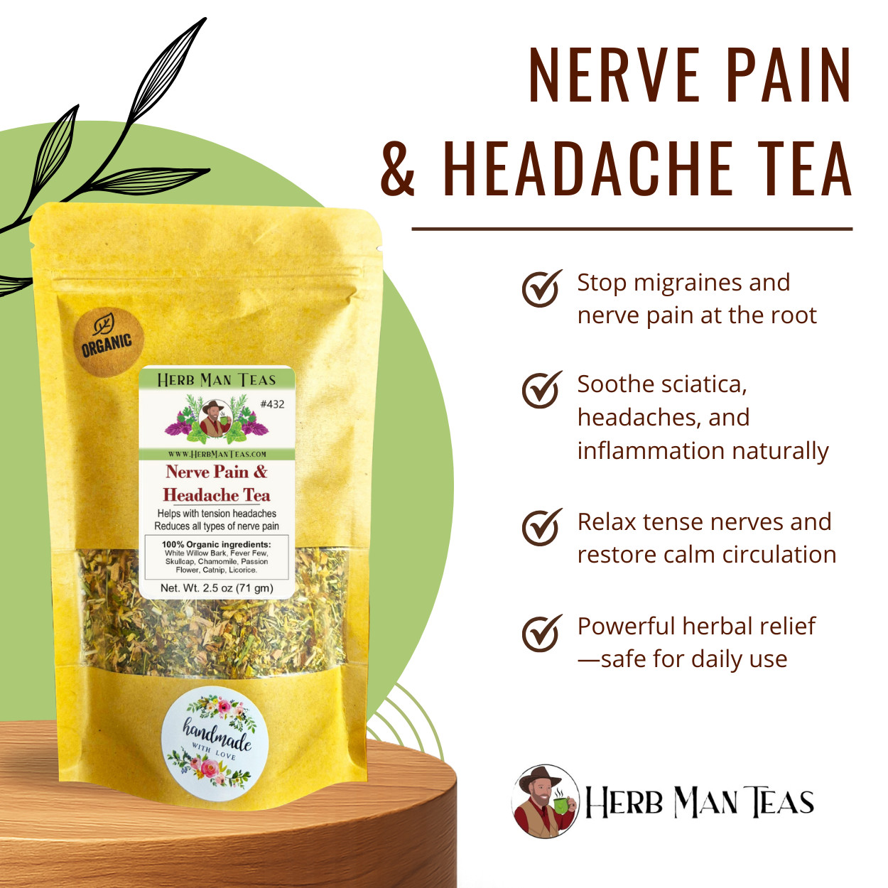 HEADACHE & NERVE PAIN TEA – For nerve pain like sciatica, migraines, headaches