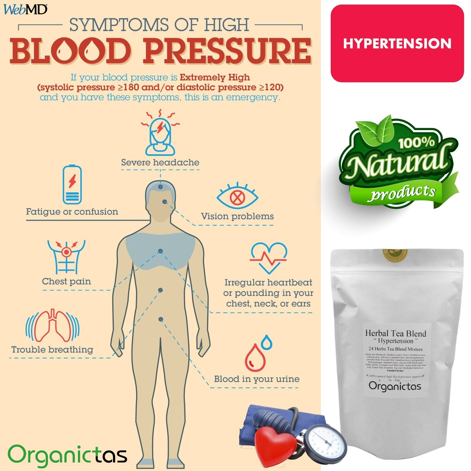 Organic Tea for High Blood Pressure – 24 Herbs Blend to lower BP naturally 100g
