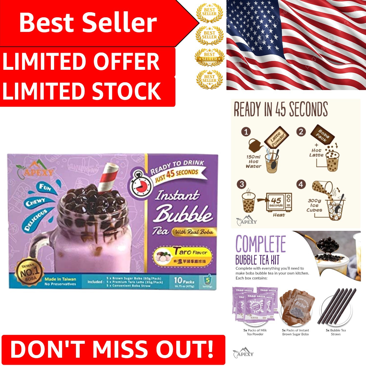 Complete DIY Bubble Tea Kit – Taro Flavor, Ready in 45 Seconds, Fun for All!