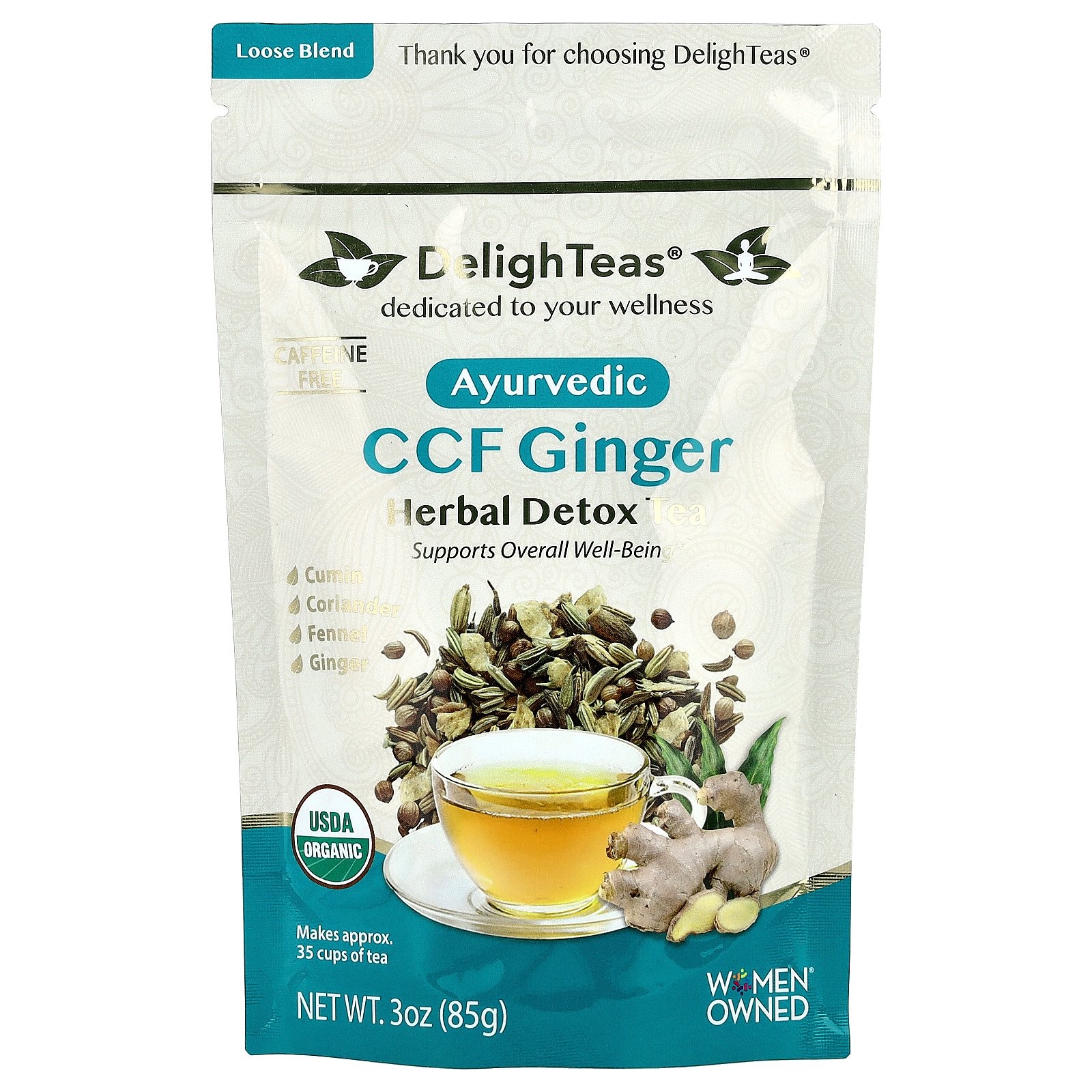 Ayurvedic CCF Ginger, Herbal Detox Tea, Loose Blend, Caffeine Free, 3 oz (85 g)