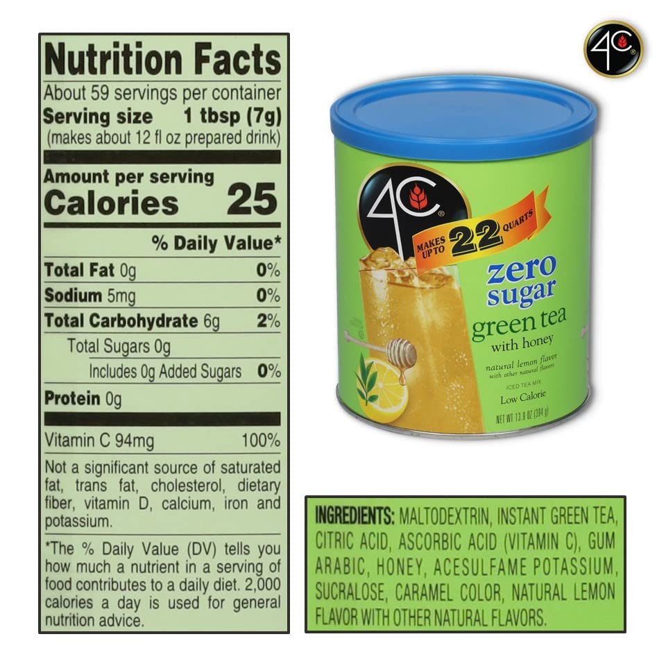 Zero Sugar Powdered Drink Mix Cannisters, Green Tea 1 Pack, 22 Quarts, Family Si