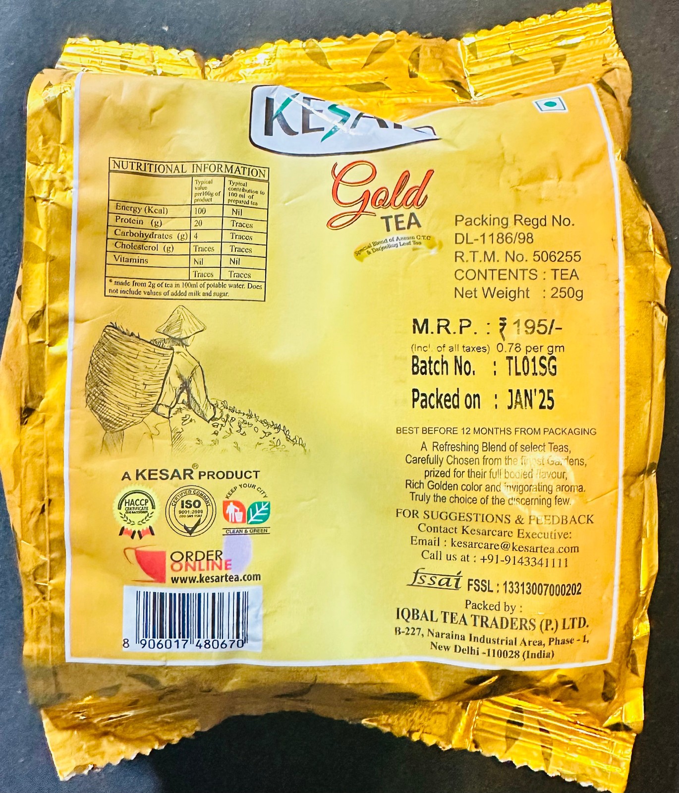 FRESH KESAR GOLD TEA 250 GRAM GOOD BEFORE JAN 2026