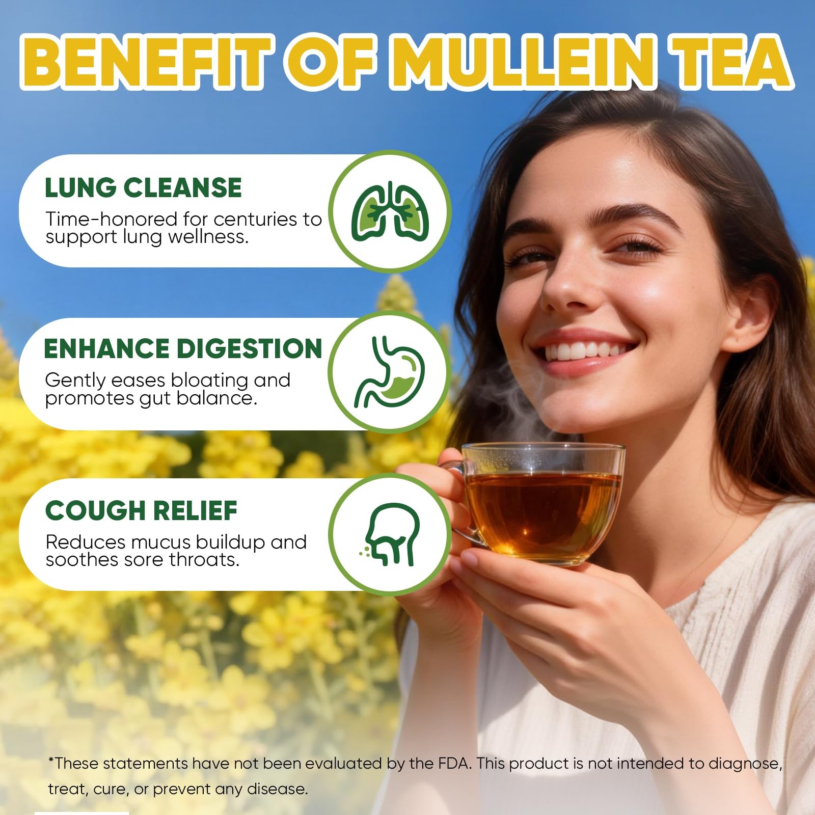 60 Mullein Leaf Tea Bags, From 100% Natural Mullein Leaves for Lungs Health a…