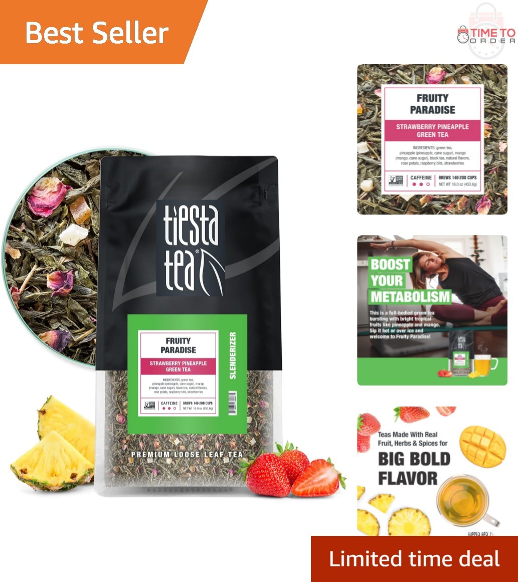 Loose Leaf Green Tea 16oz Bulk Pouch Fruity Paradise Tropical Flavors