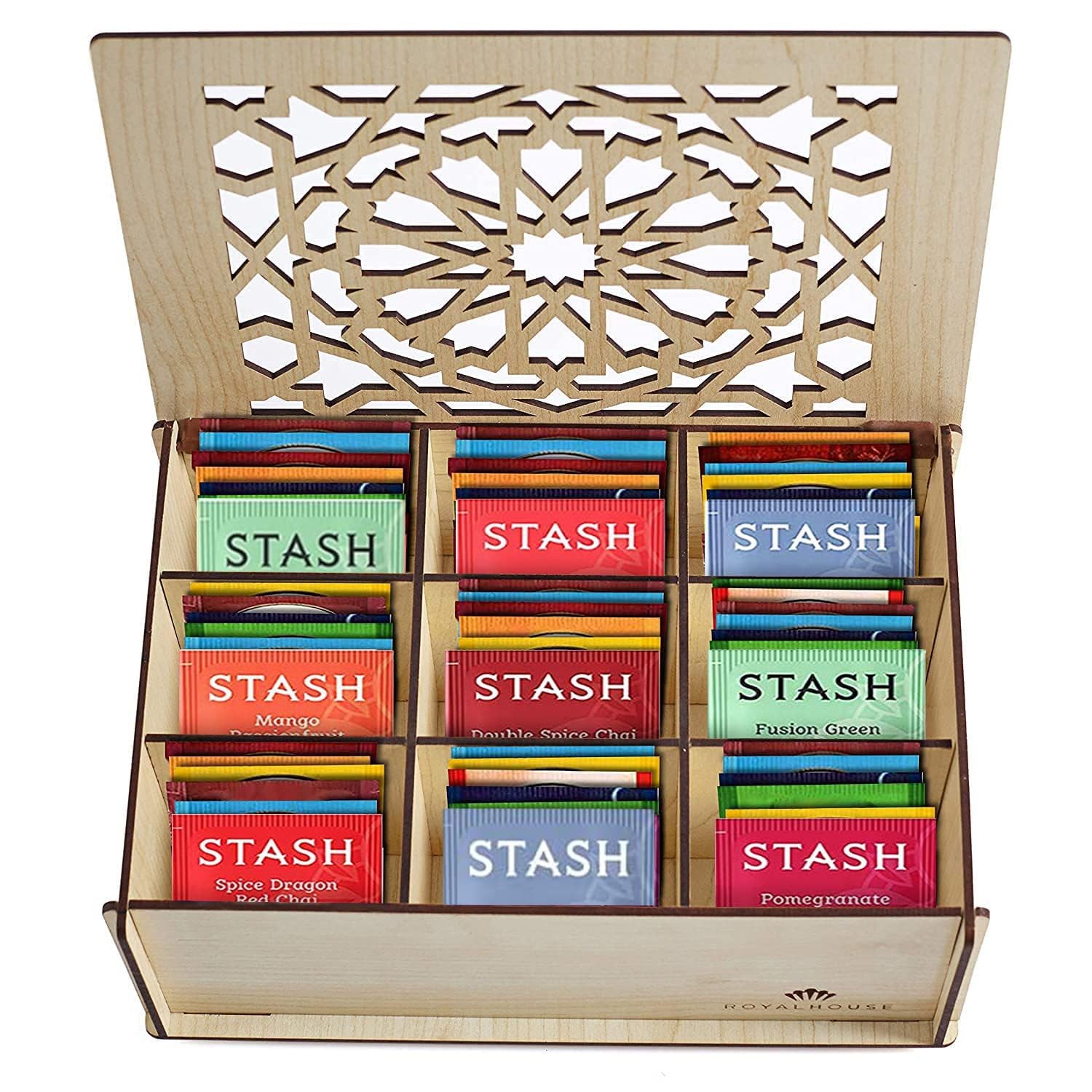 Tea Sampler Gift Box – 80 Tea Bags, 28 Flavors – White MDF Wooden Organizer –…