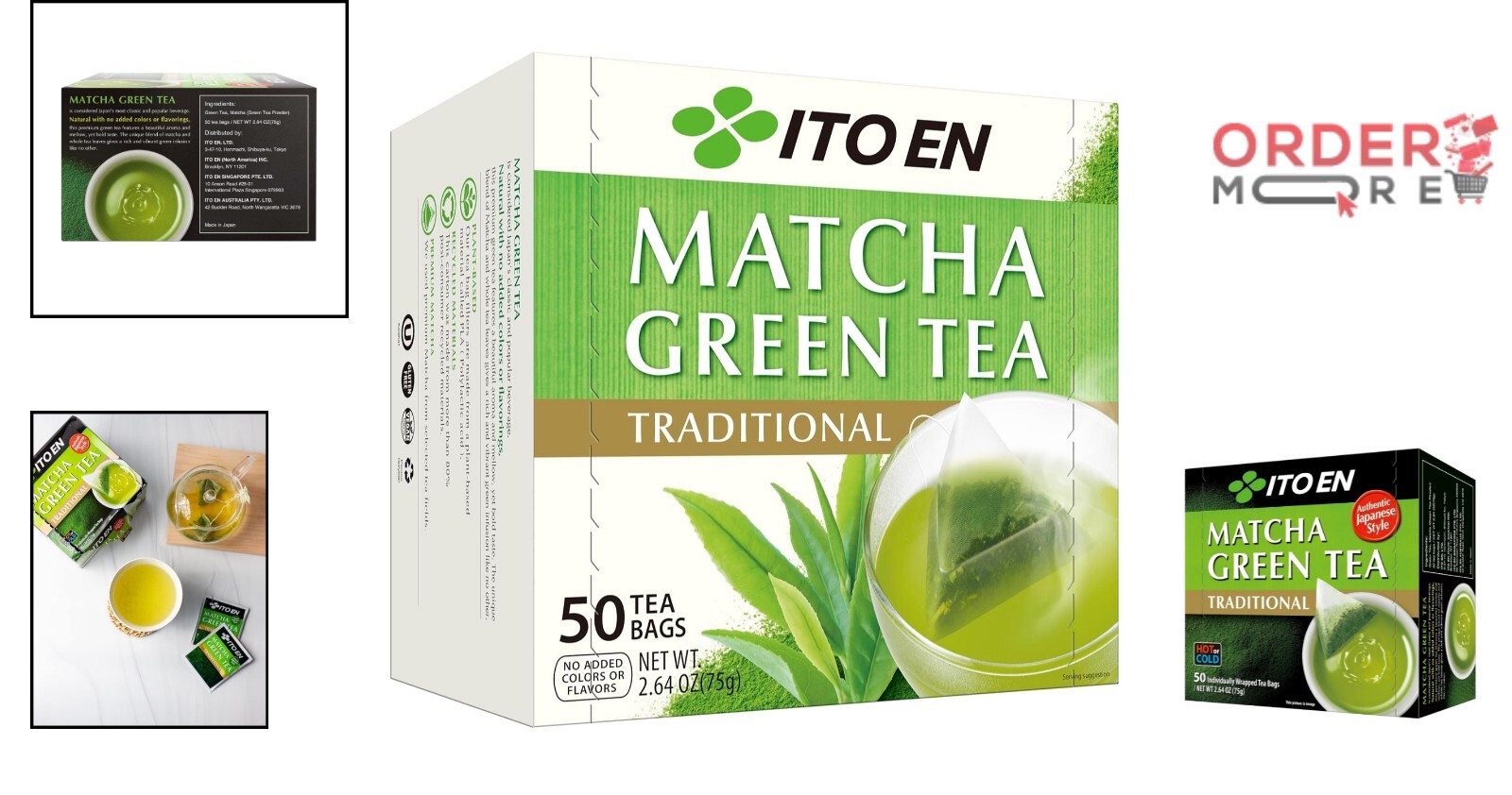 Matcha Green Tea Bags – 50 Count Energizing Zero Calorie Brew for Hot or Iced