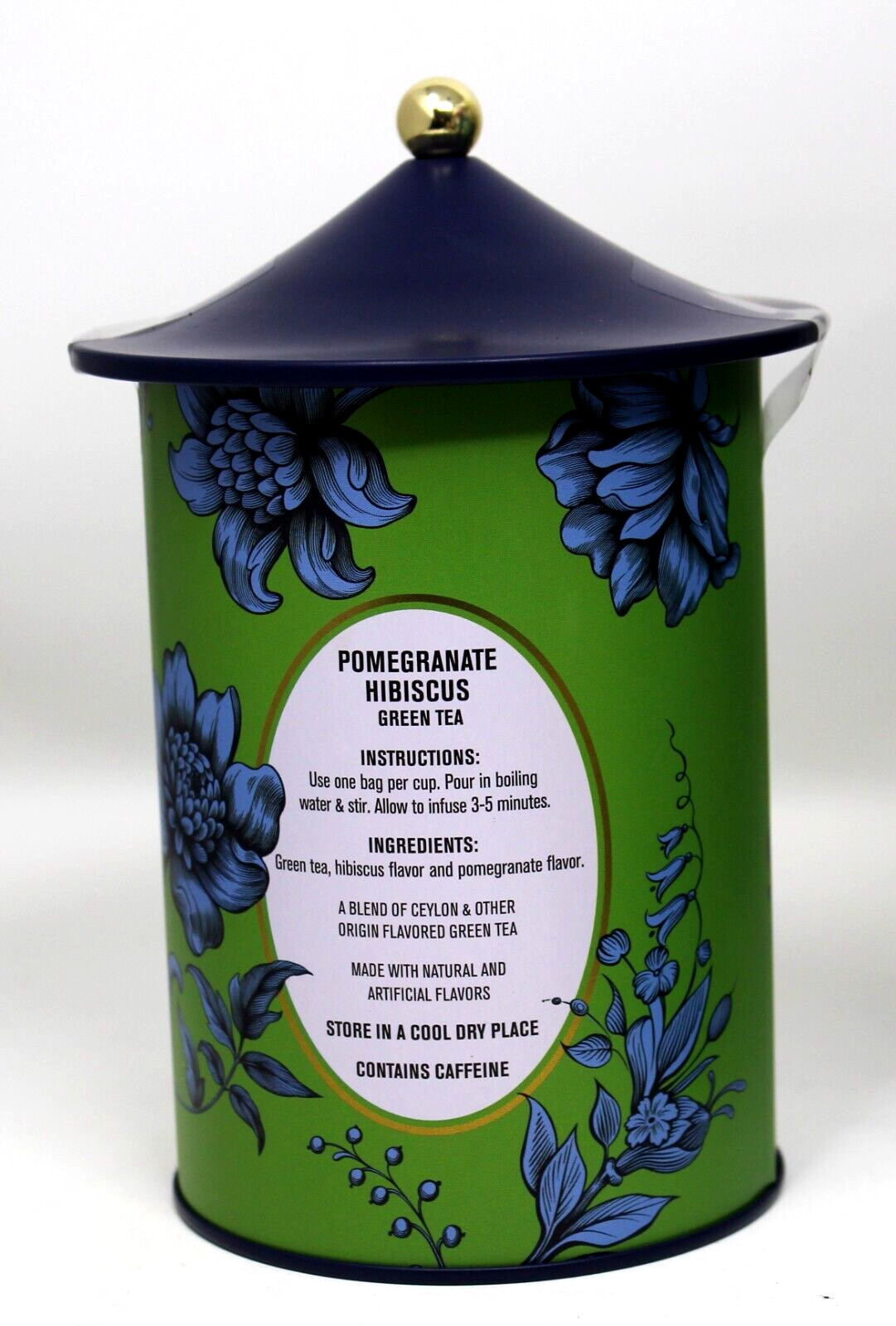 Zen Pagoda Garden Green Tea Pomegranate Hibiscus 60 Tea Bags Reusable Tin