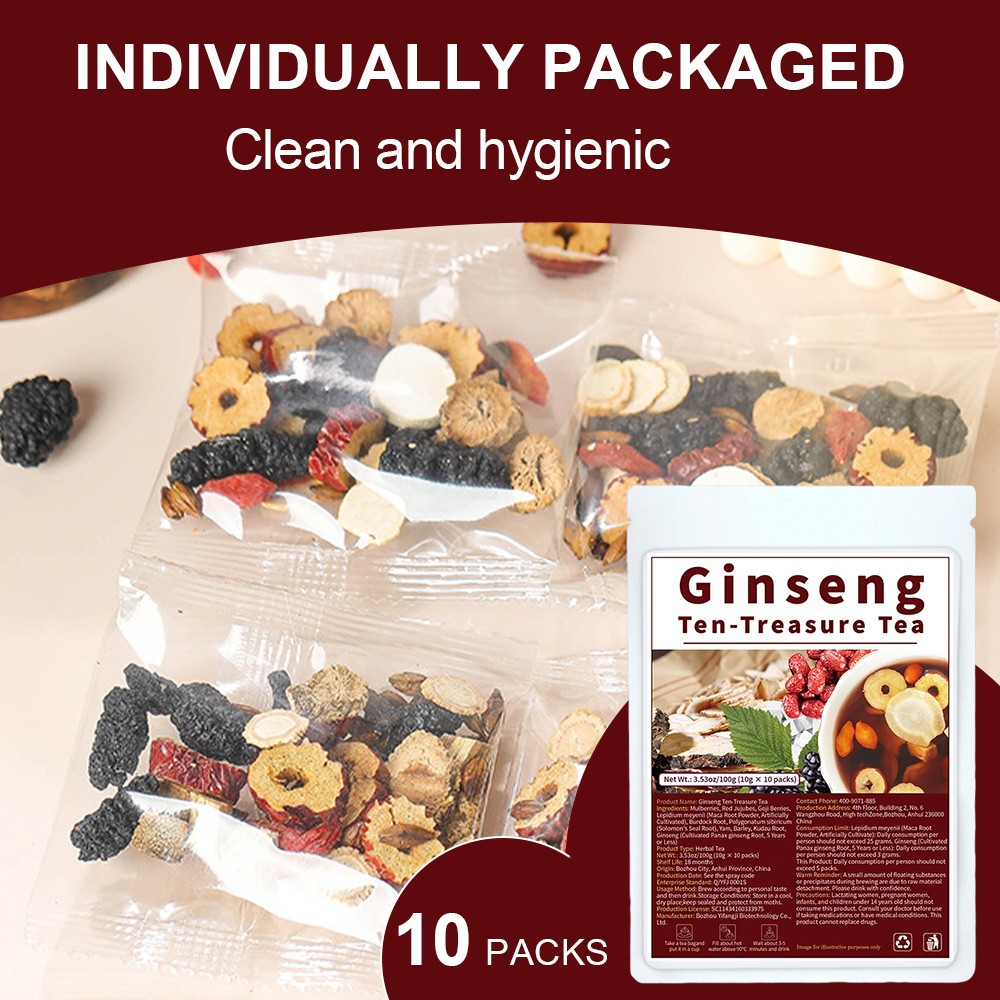 Ginseng Ten Treasure Tea Boost Energy Stamina Physica Well Being 10g Per Pack