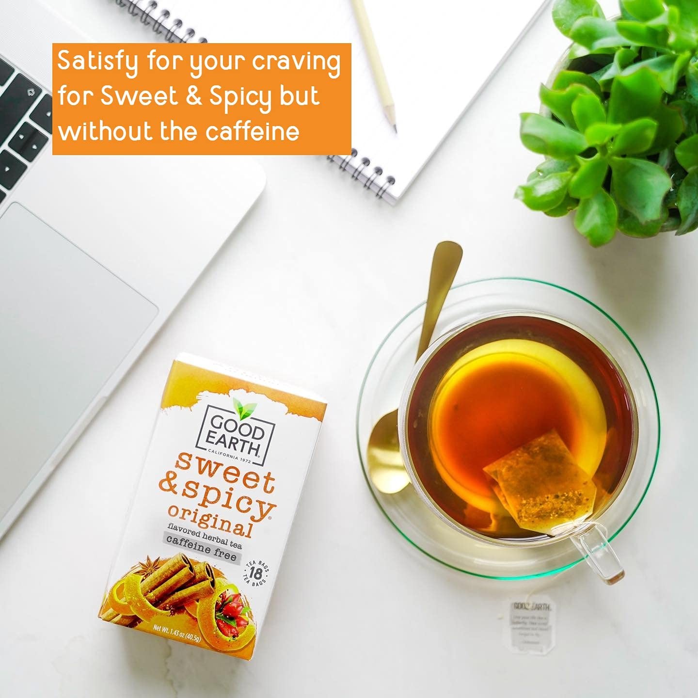Good Earth Herbal Black Tea Cinnamon Orange 18 Count Gluten Free Kosher