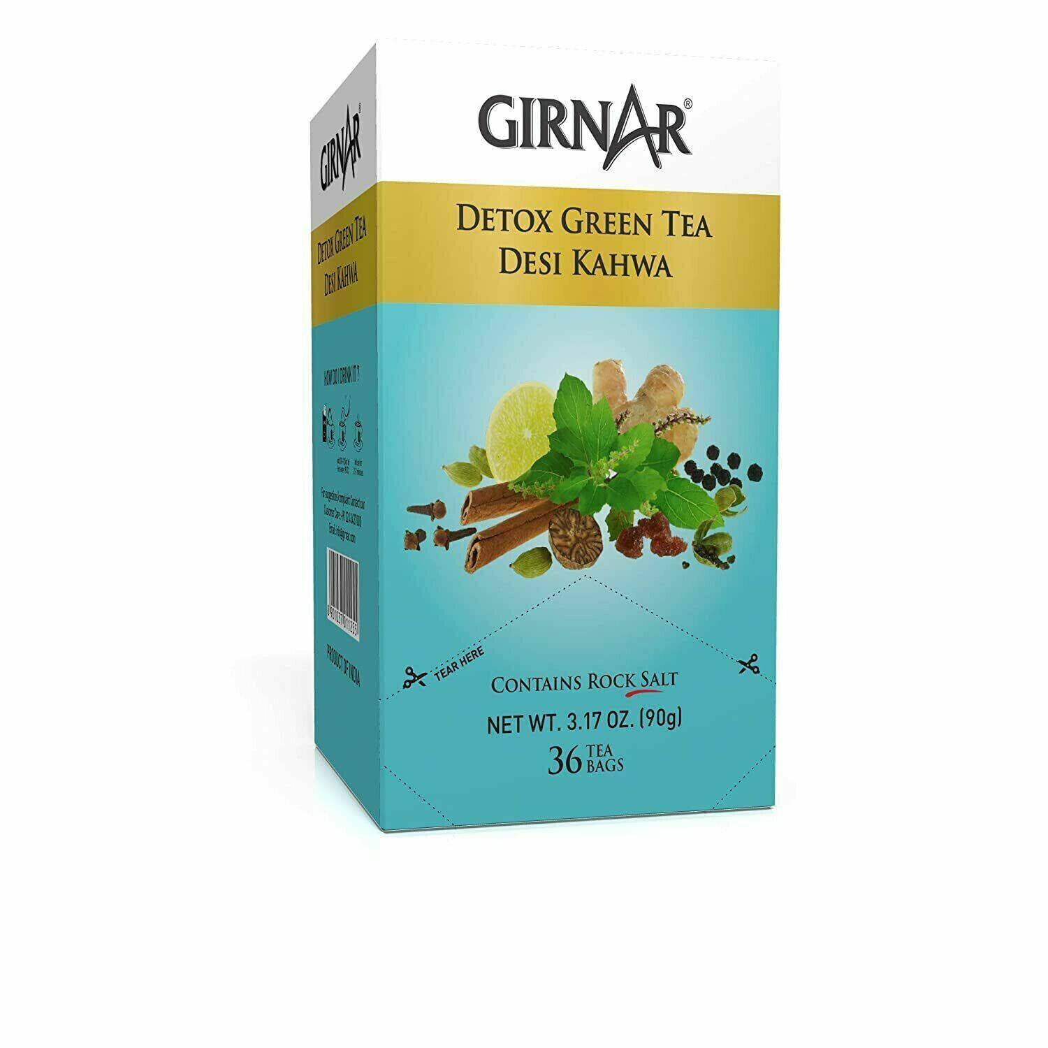 Girnar Green Tea Desi Kahwa With Herbs And Spices,36 Tea Bags,3.17 Oz.(90 GM)