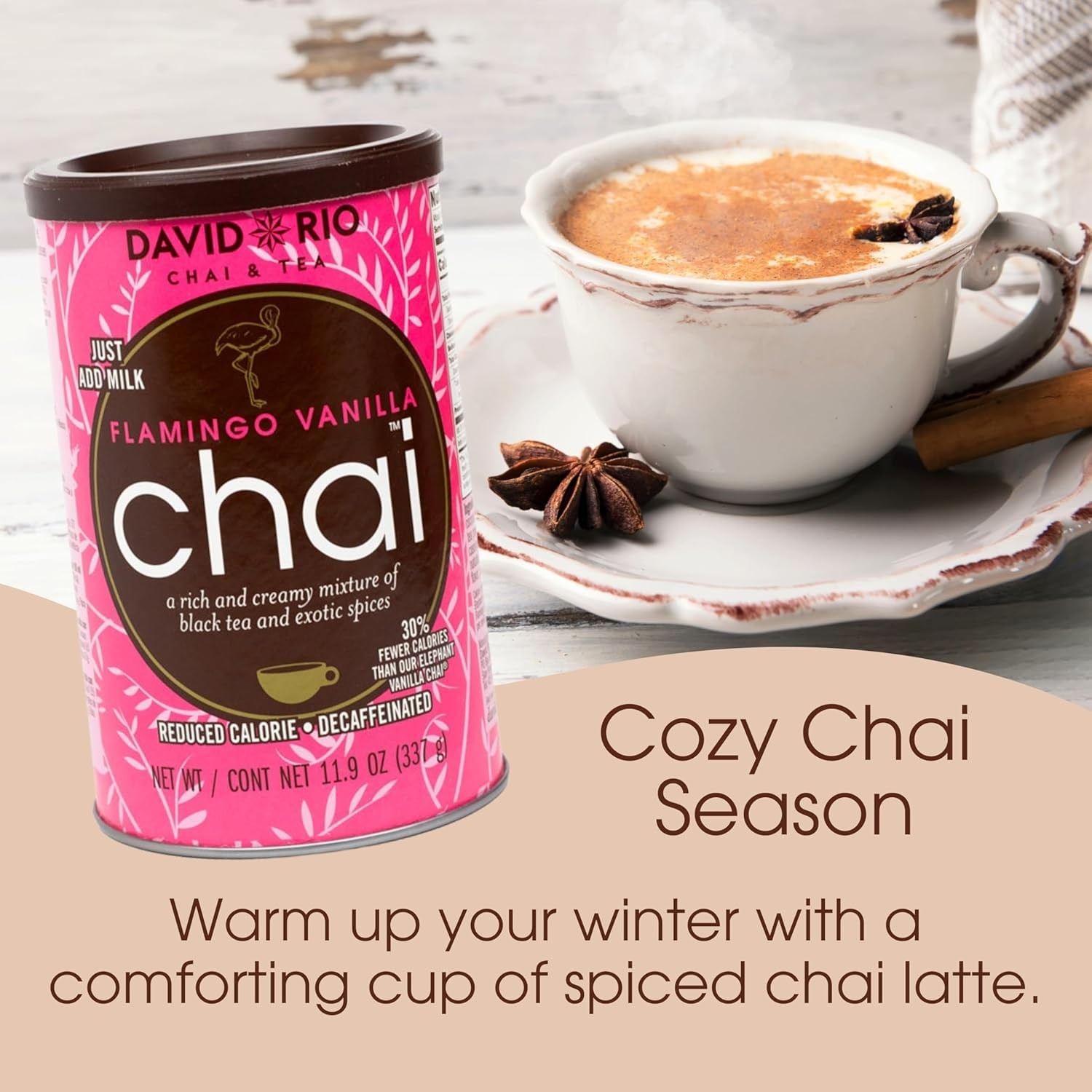 Flamingo Vanilla Decaffeinated Reduced Calorie Chai 11.9 Ounce (Pack of 1)