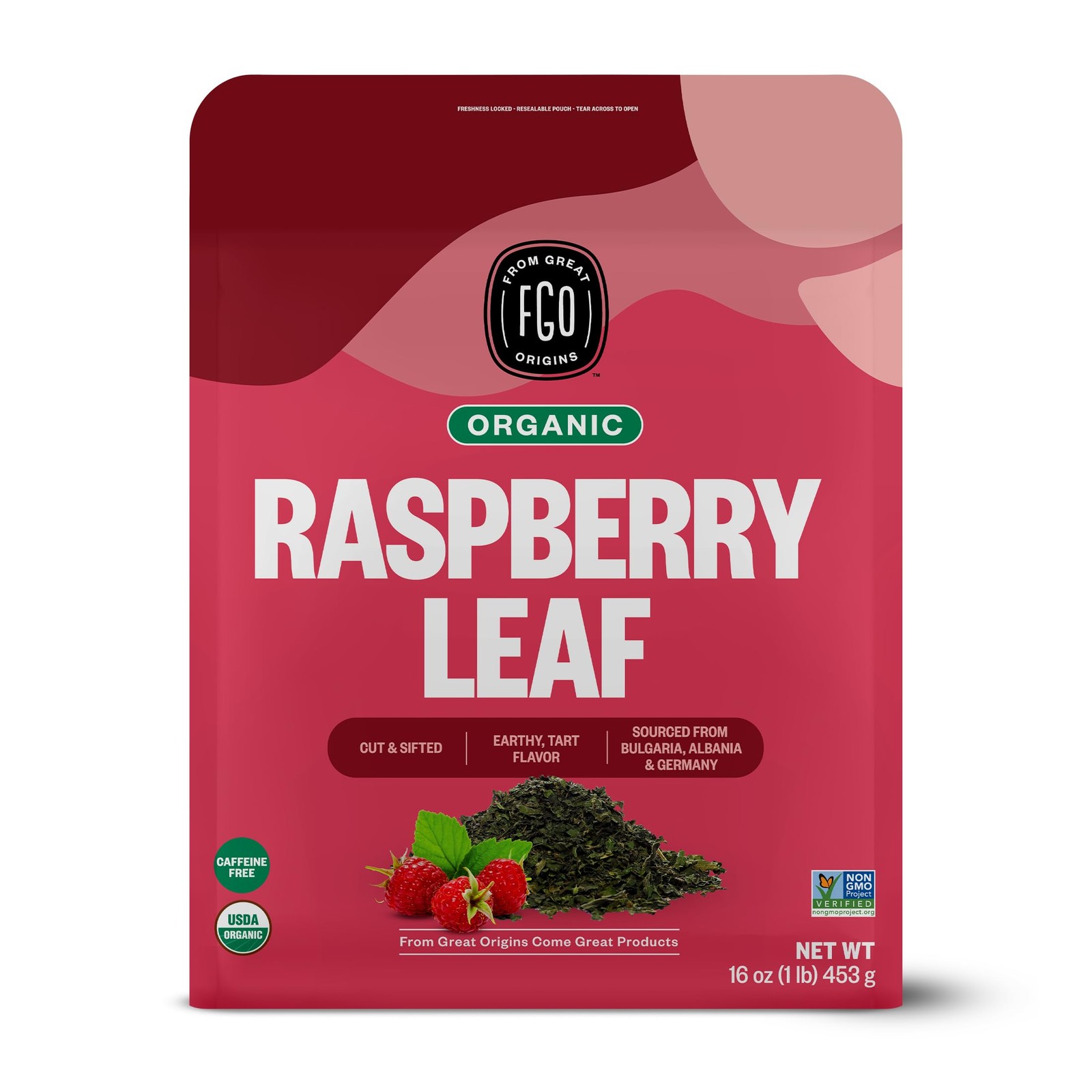 FGO Organic Red Raspberry Loose Leaf Herbal Tea, Cut and Sifted, Caffeine Fre…