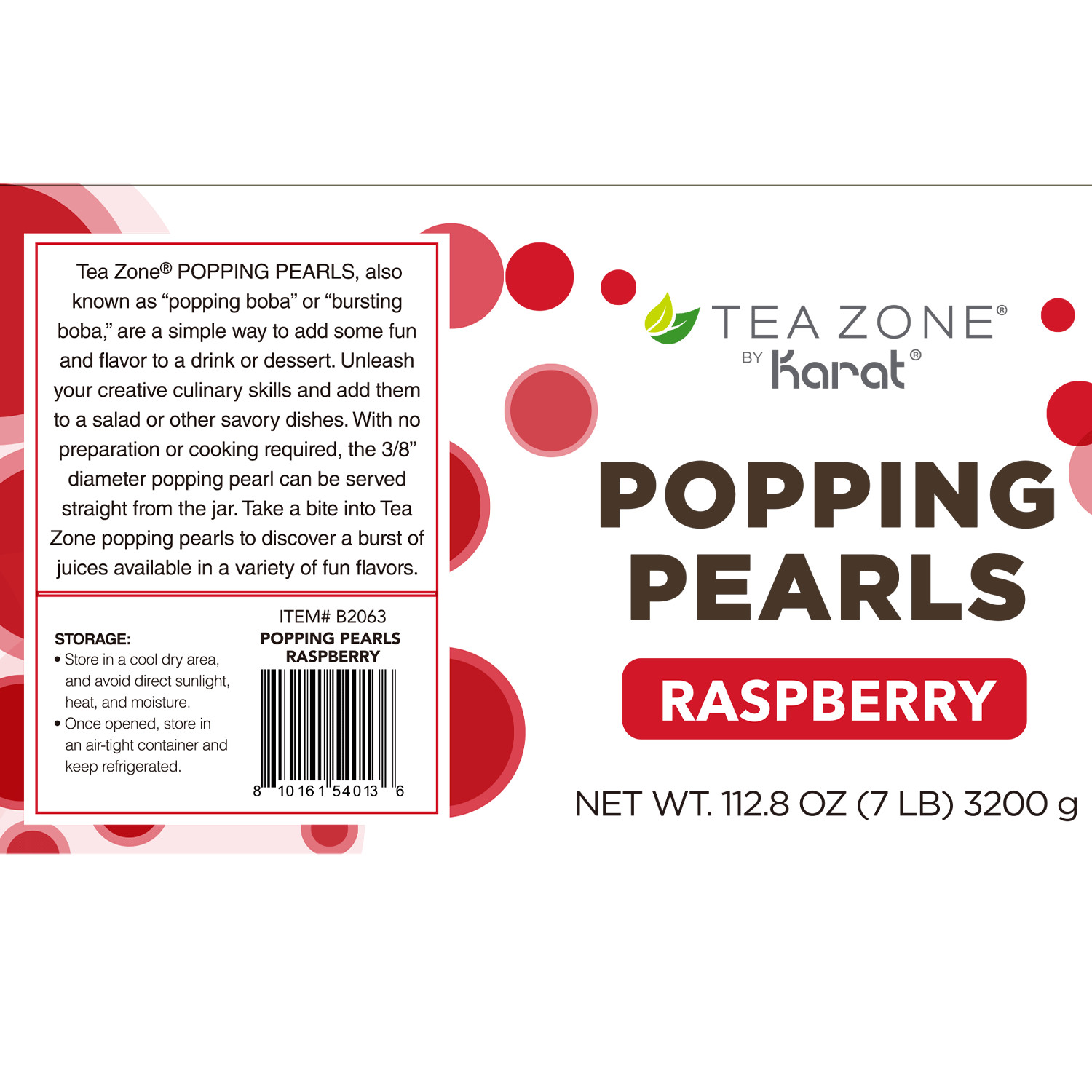 Tea Zone Raspberry Popping Pearls/Popping Boba (B2063, 7lbs) for Boba Tea