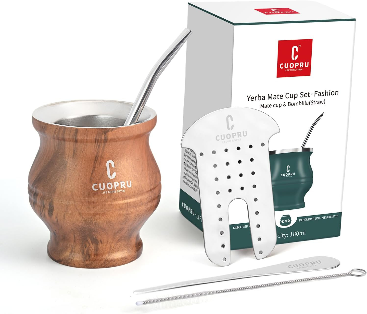 Yerba Mate Cup – Mate Gourd Set Includes Double Walled Stainless Steel Tea Cup,