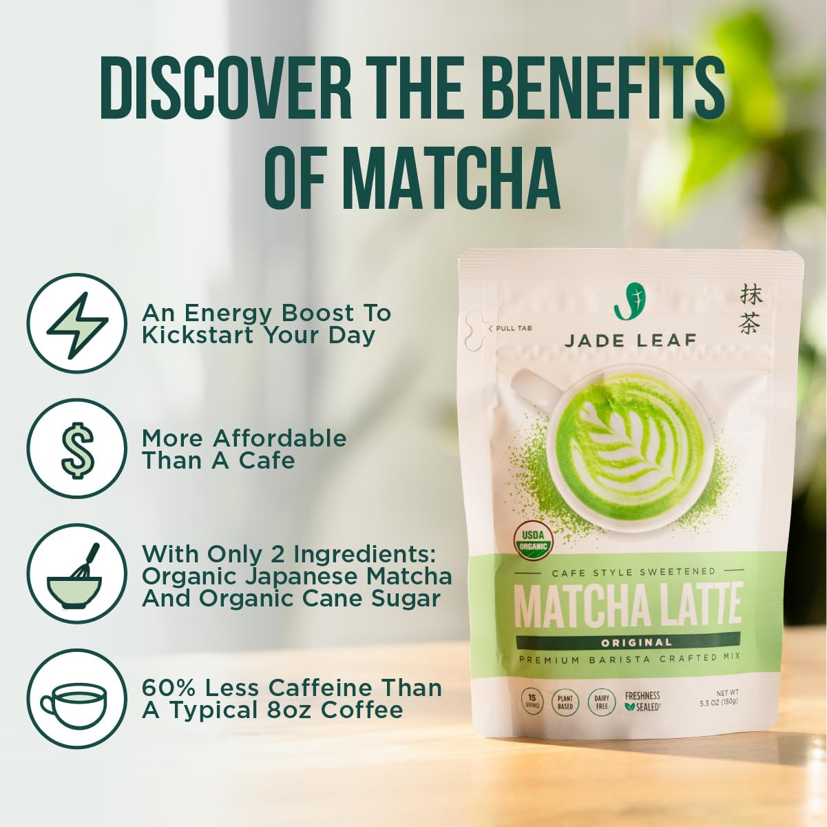 Organic Café Style Sweetened Matcha Latte Premium Barista Crafted Mix – Original