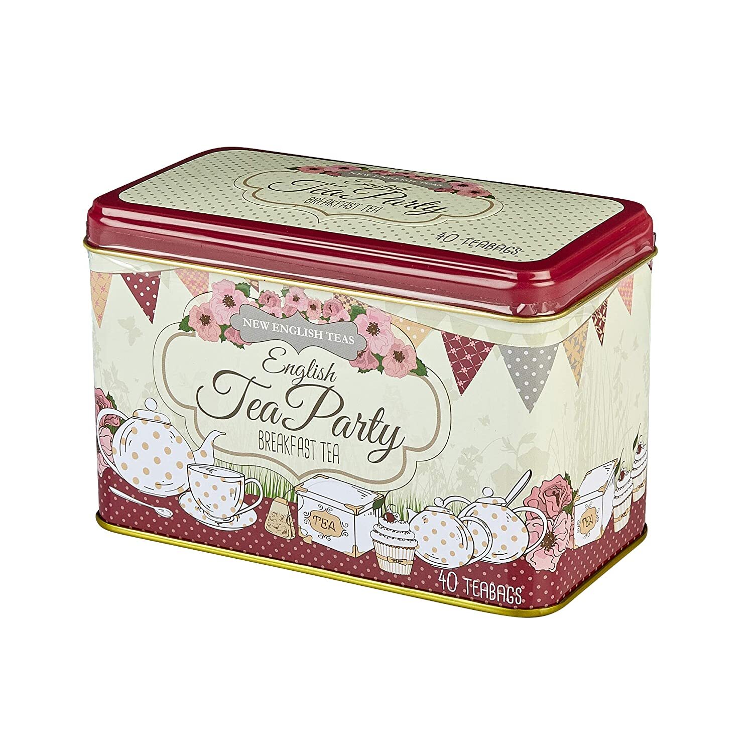 NEW ENGLISH TEAS ENGLISH TEA PARTY TIN BREAKFAST TEA 40 TEA BAGS