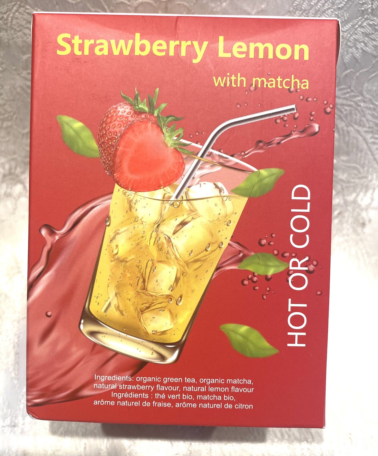 ICED TEA Cold Brew STRAWBERRY LEMON GREEN Tea w/ Matcha 25 Bags Harmony Organic
