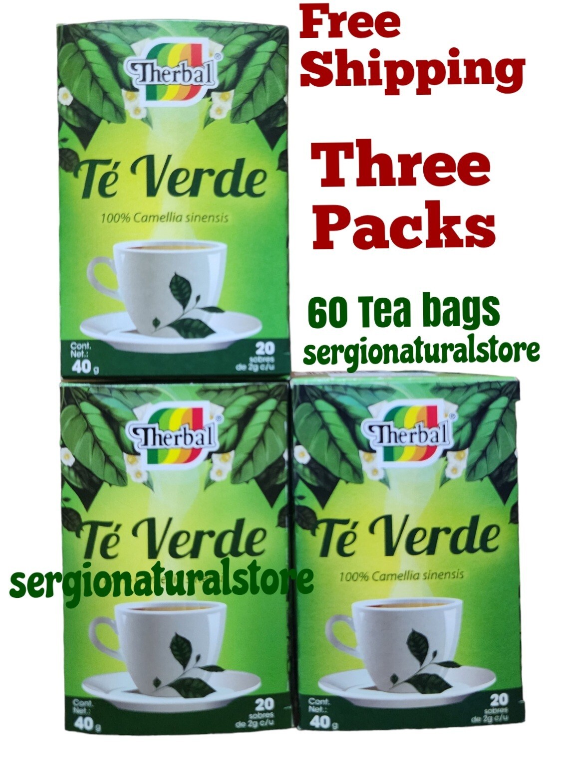 3 Packs Te Verde Mexicano 100% Camellia Sinensis Green Tea 60 Bags Free Shipping