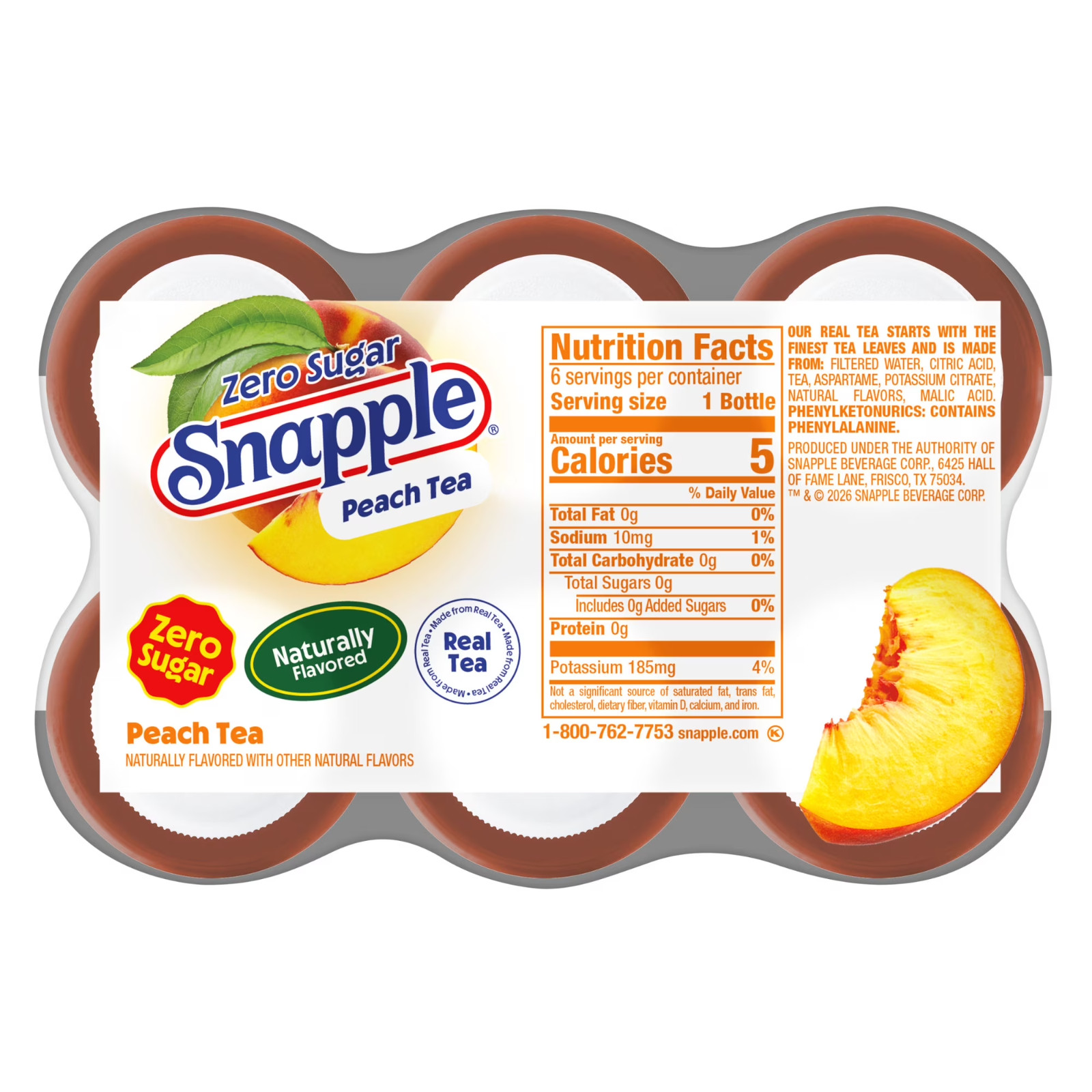 Snapple Zero Sugar Peach Tea, 16 Fl Oz Recycled Plastic Bottle (Pack of 12)