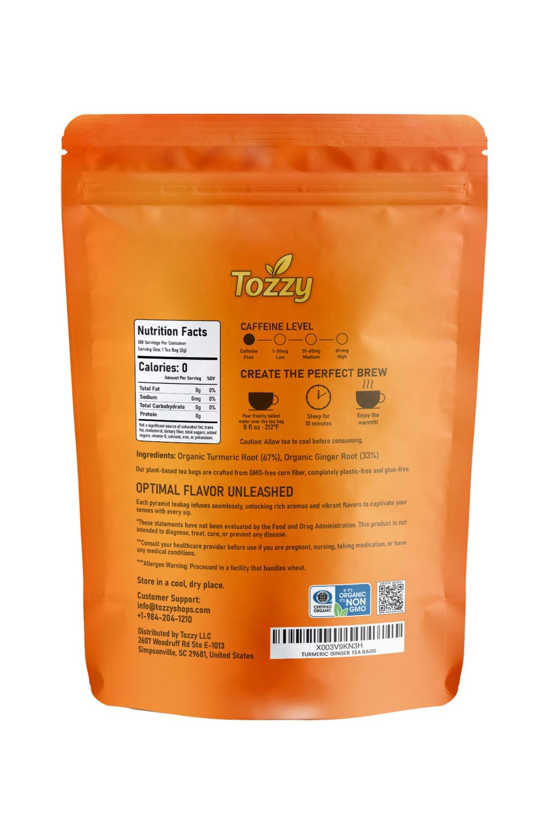 Organic Turmeric Ginger Tea – 100 Count, Plant-Based Pyramid Tea Bags – Packa…
