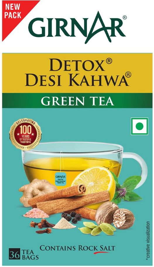 Girnar Detox Green Tea-Desi Kahwa 36 tea bag 90g for herbal immunity weight loss