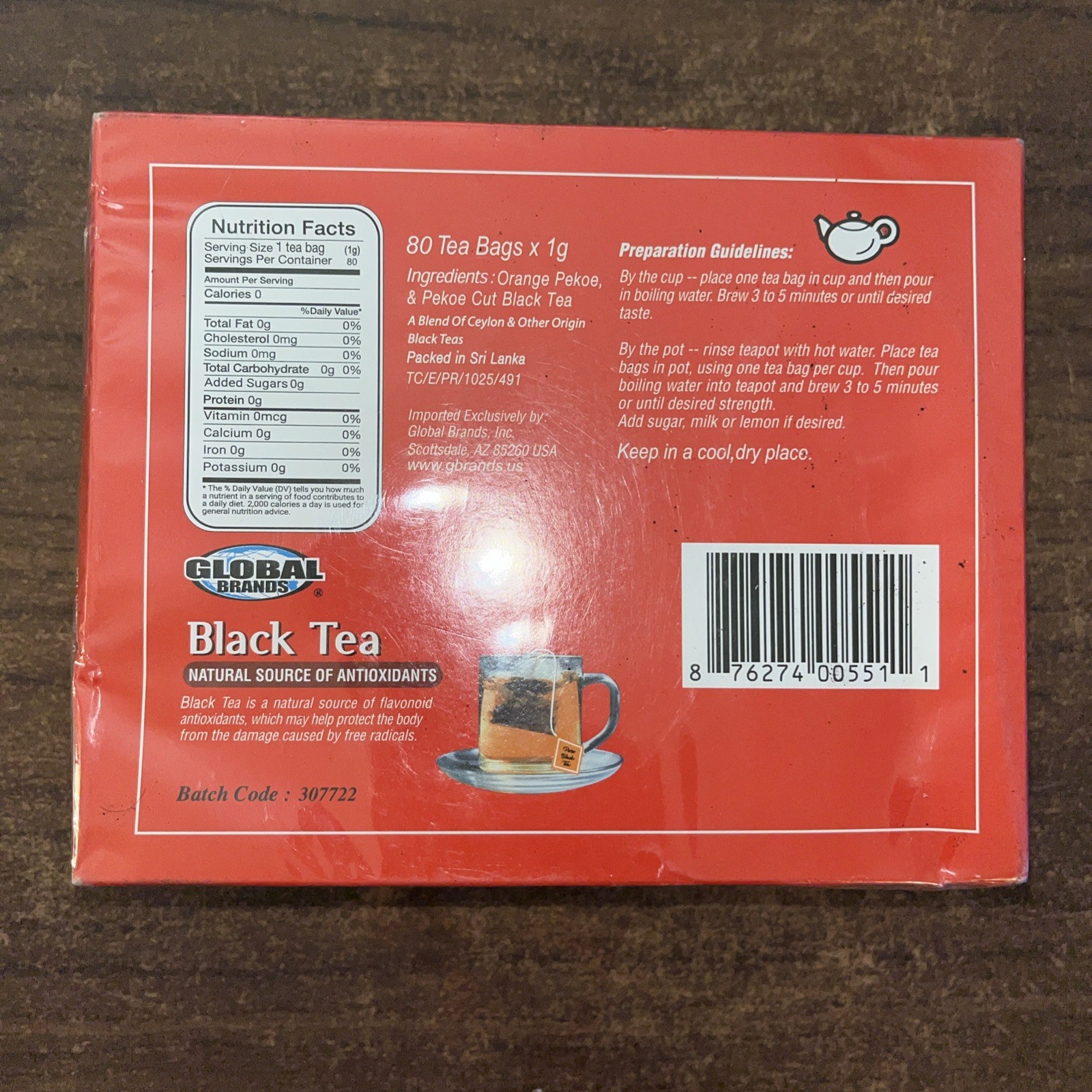 Global Brands Orange Pekoe & Pekoe Cut Black Tea 80 Bags W String Premium Taste