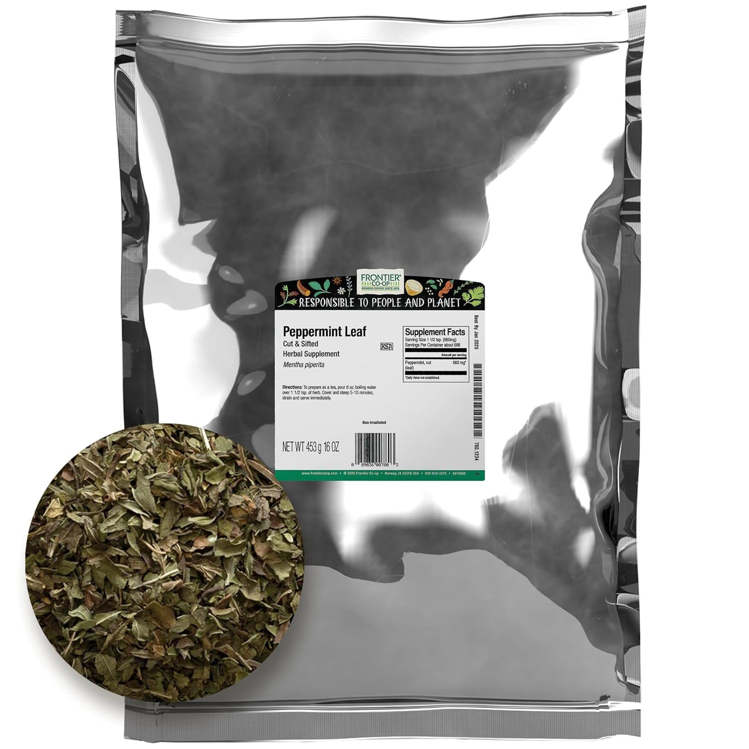 Bulk Peppermint Leaf, 1 Pound, Cut, Sifted Peppermint for Tea & Cooking, Cool…