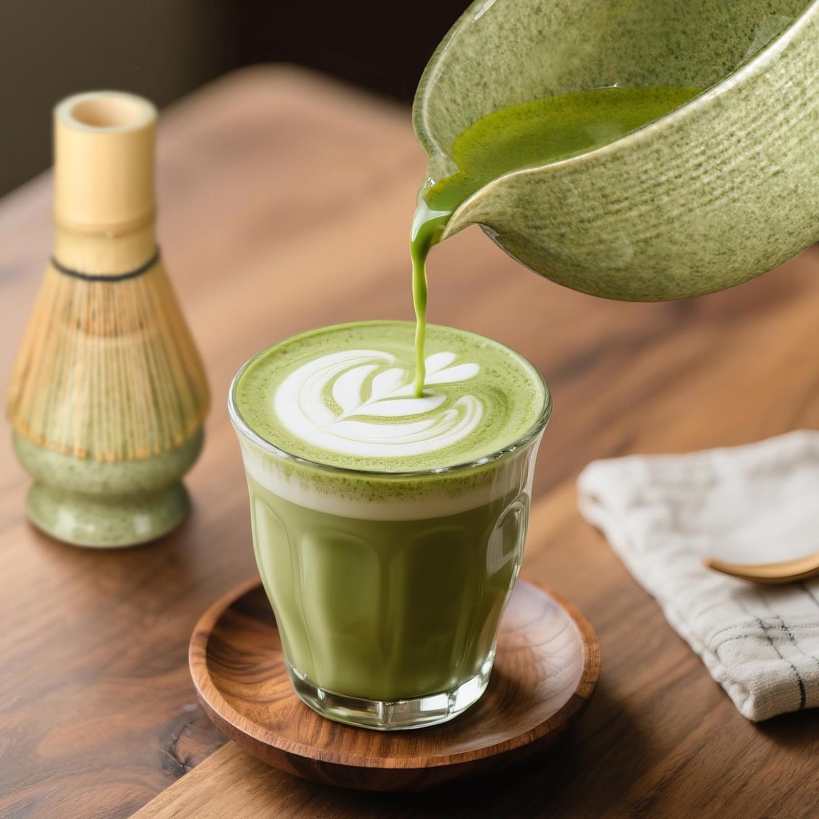 Matcha Whisk Set 5 Pc Ceramic Bowl Bamboo Chasen Scoop Holder Sifter