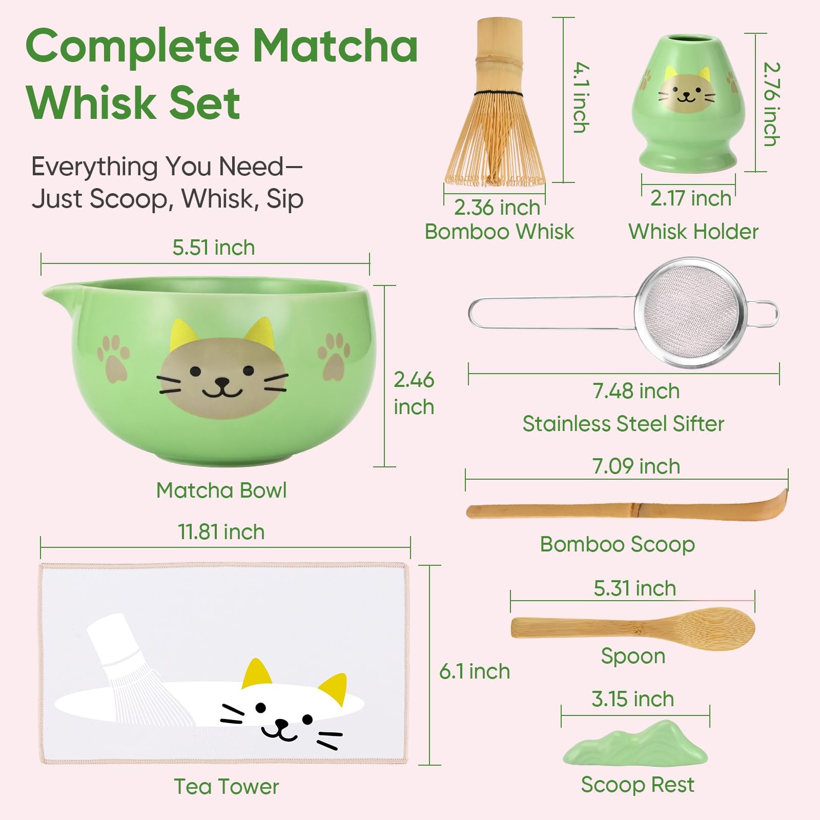 Vanmiya Matcha Whisk Set, 8Pcs Matcha Set for Ceremony, Matcha Whisk and Ceramic