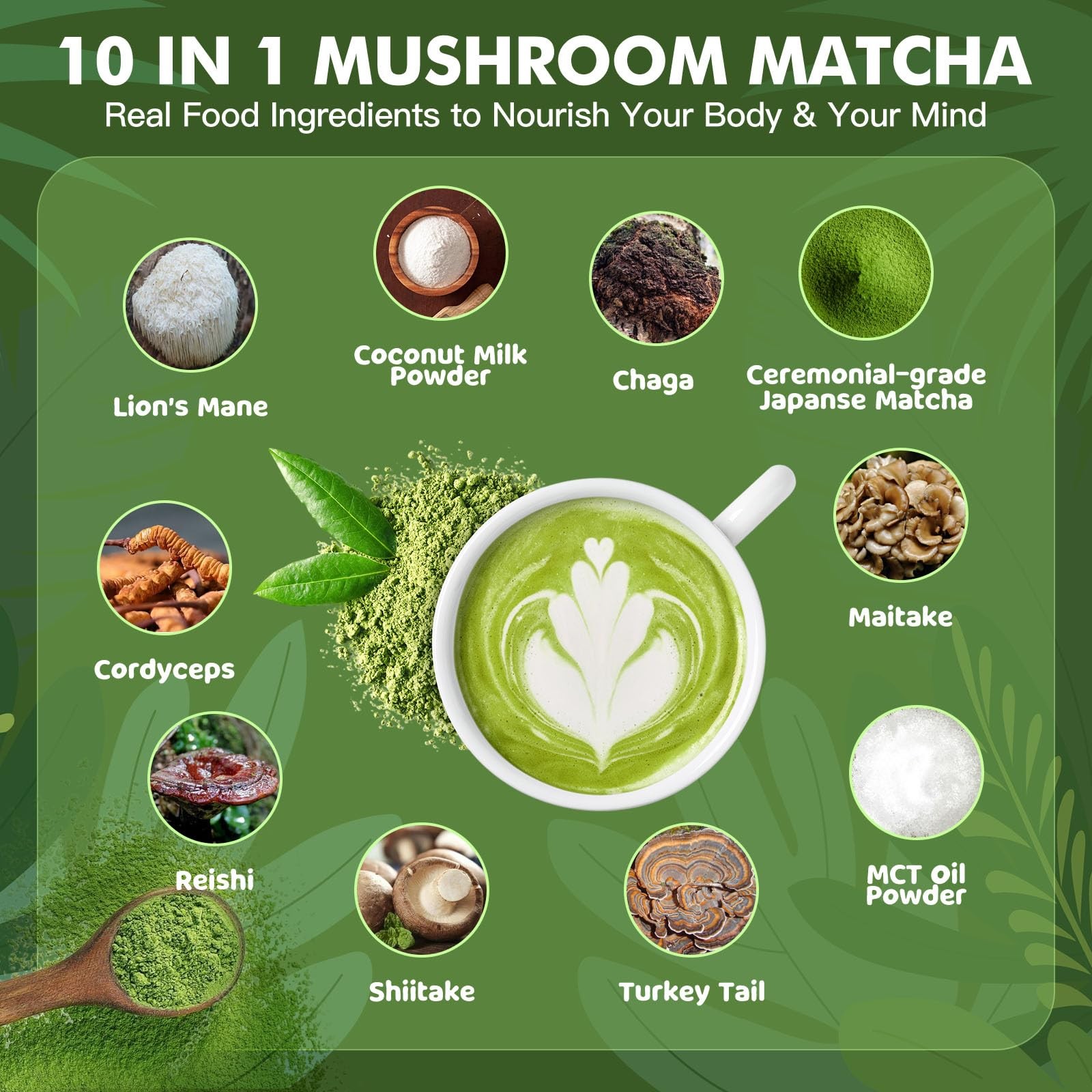 JUYIHEAL Mushroom Matcha | Japanese Ceremonial Infused with 7 75g
