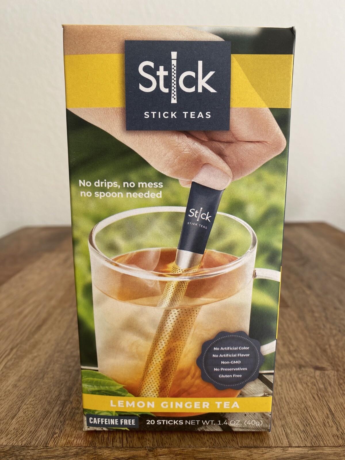 STICK TEAS LEMON GINGER TEA BEVERAGE 20 STICKS CAFFEINE FREE NEW BOX CITRONELLA