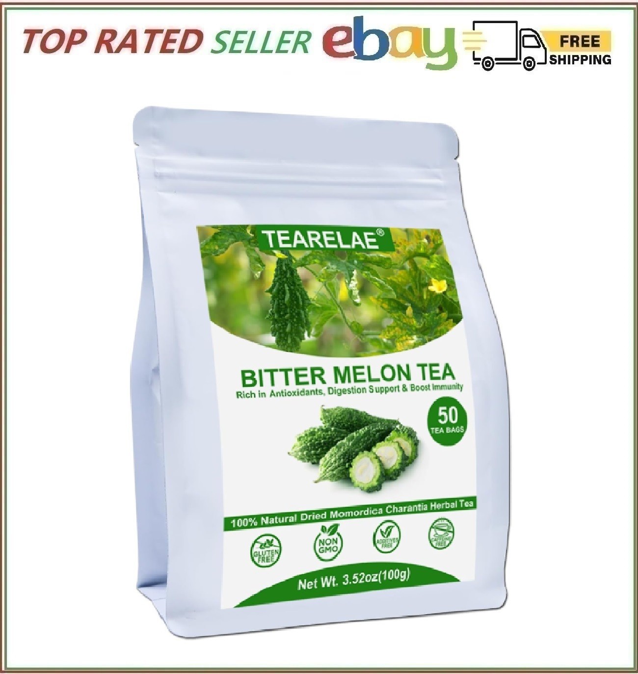 Bitter Melon Tea Bags – 50 Count – 100 Pure Herbal Tea – Caffeine-Free, Non-GMO